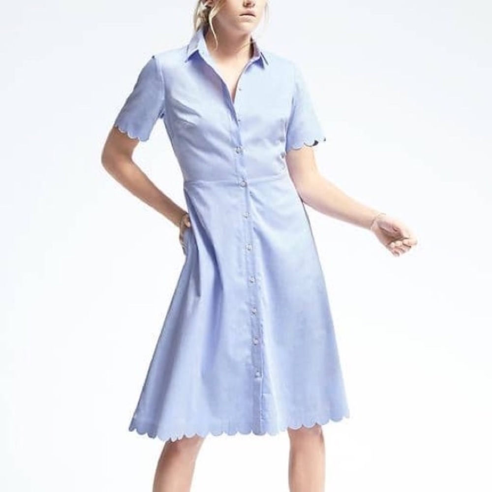 Banana Republic Light Blue Scallop-Edge Button-Front Dress